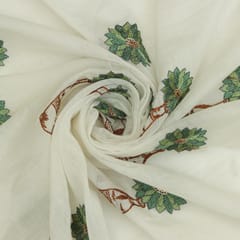 Pearl White Chanderi Silk with Flower Motif Embroidery