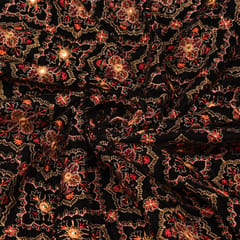 Black and Red Mirrorwork Embroidery Velvet Fabric