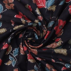 Charcoal Black printed Chinon fabric with embroidery
