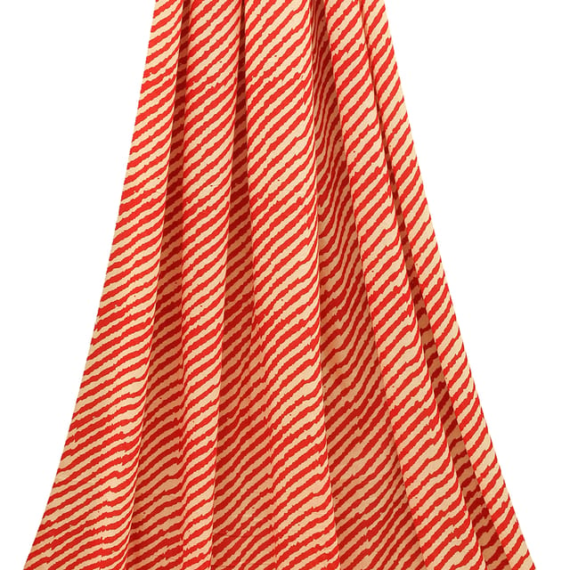 Red & Cr�me Malmal Stripe Handblock Print Fabric