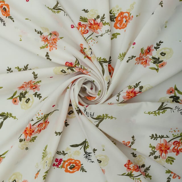 White Crepe Digital Floral Print