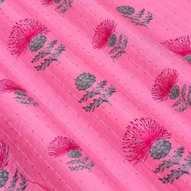 Candy Pink Floral Print Modal Satin Embroidery Fabric