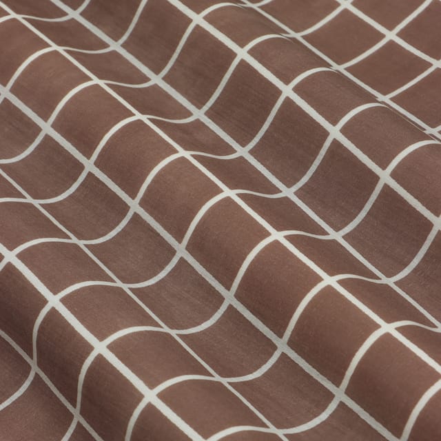Light Brown and White Print Cotton Silk Fabric
