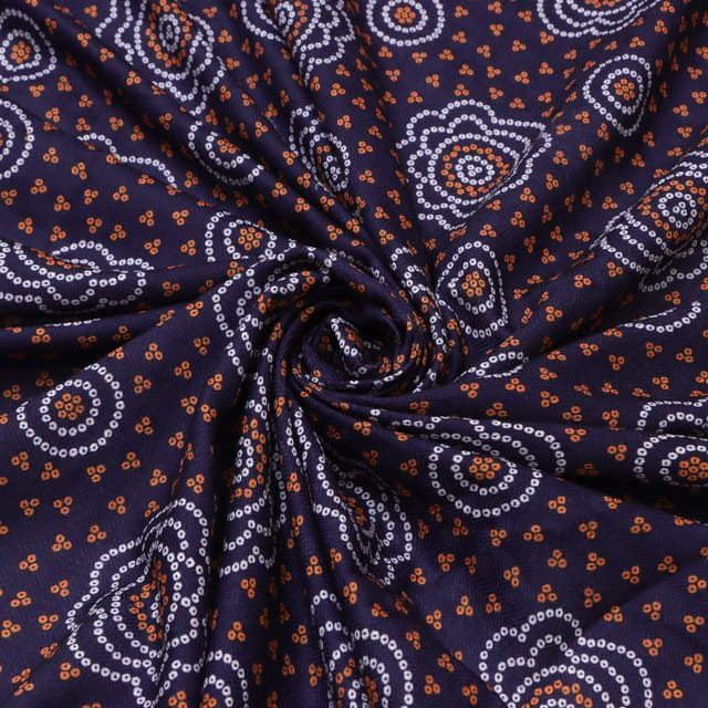 Cobalt Blue Pashmina Bhandhani Floral Print Fabric