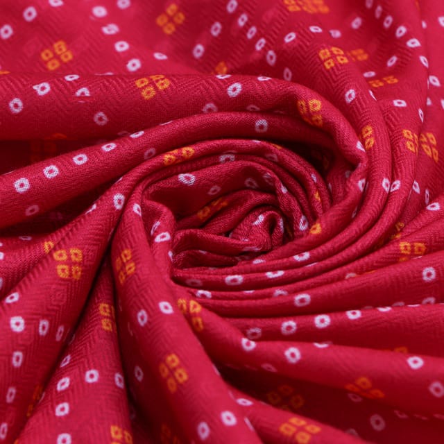 Watermelon Pink Pashmina Bhandhani Box Print Fabric