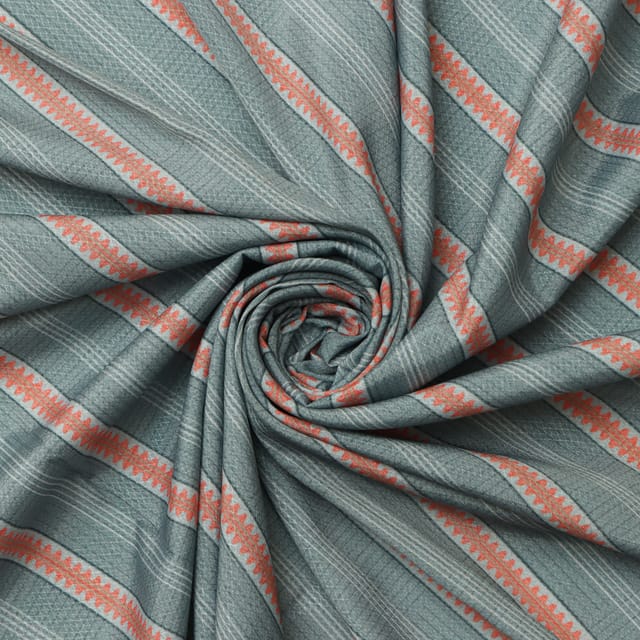 Ash Grey and Tan Stripe Print Satin Dobby Fabric