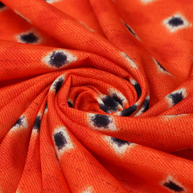 Tangerine Orange Check Print Satin Dobby Fabric