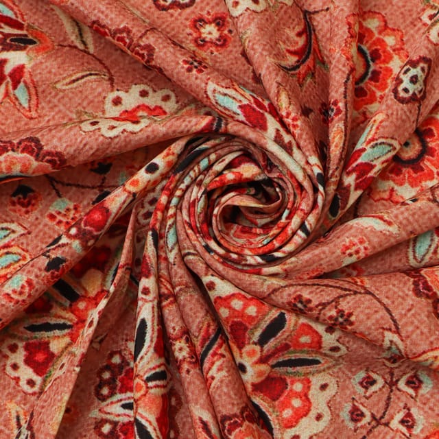Light Brown Floral Print Satin Dobby Fabric