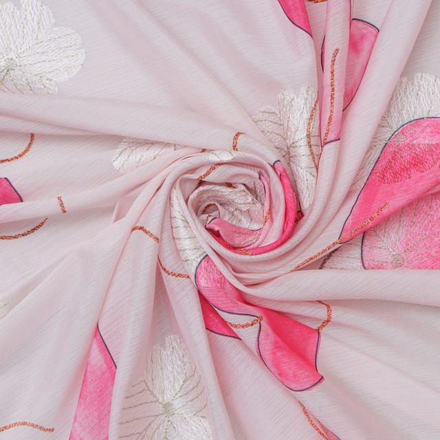 Bush Pink Floral Print Chiffon Embroidery Fabric