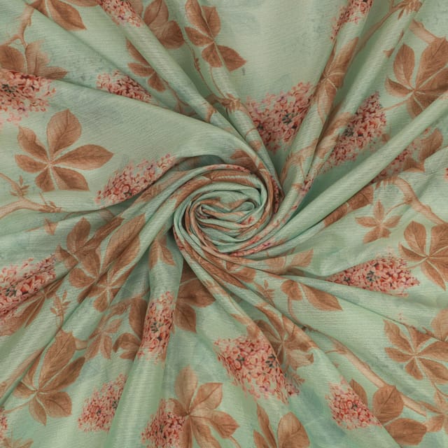 Sea Green Chinon Chiffon Flower Print Fabric