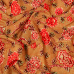 Tan Brown Silk Mint Floral Print Fabric