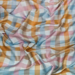 Orange & Baby Blue Glace Cotton Check Print Fabric