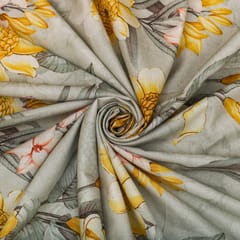 Smoke Grey Glace Cotton Floral Print Fabric