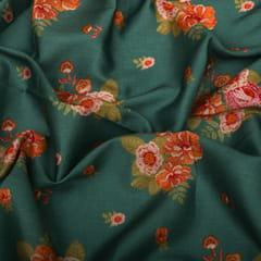 Beautifull Floral Print on Golden Teal Green Modal Cotton Print Fabric