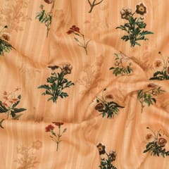 Tan Brown Linen Floral Print Fabric