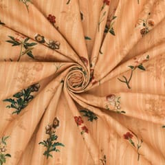 Tan Brown Linen Floral Print Fabric