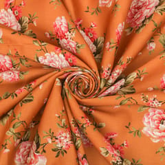 Mustard Brown Modal Cotton Floral Print Fabric