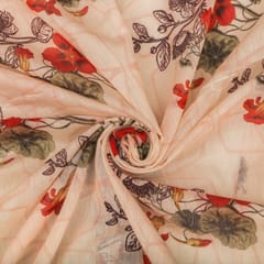 Nude Pink Chanderi Floral Print Fabric