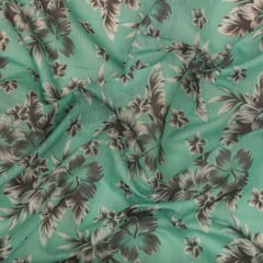 Cyan Blue Chanderi Floral Print Fabric