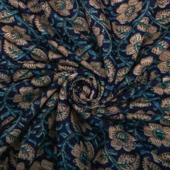 Navy Blue Chanderi Floral Print Fabric