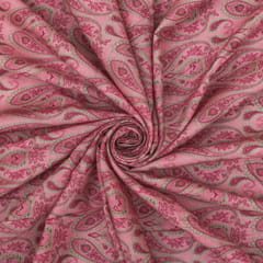 Candy Pink Motif Print Linen Satin Fabric