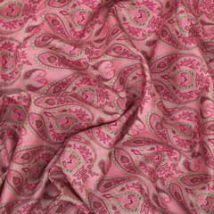 Candy Pink Motif Print Linen Satin Fabric
