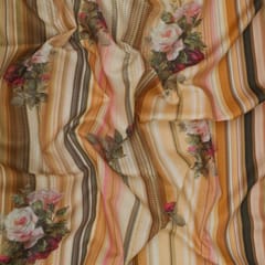 Beige and Brown Floral Print Linen Fabric