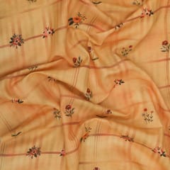 Beige Floral Print Linen Fabric