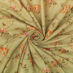 Cream Floral Print Linen Fabric