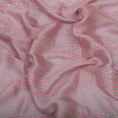 Blush Pink and Grey Satin Embroidery Fabric