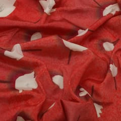 Blood Red and White Floral Print Crepe Fabric