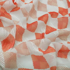 Cream and White Print Georgette Fabric