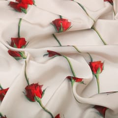 Pearl White Rose Print Crepe Fabric