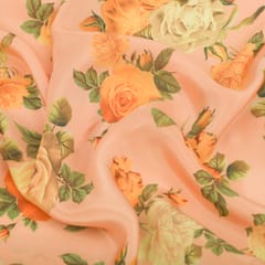 Peach Floral Print Crepe Fabric