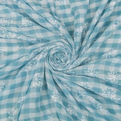 Powder Blue Floral Embroidery Cotton