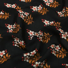 Jet Black Floral Print Mulmul Silk