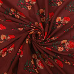 Almond Brown and Pink Floral Print Mulmul Silk