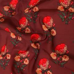 Almond Brown and Pink Floral Print Mulmul Silk
