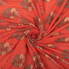 Scarlet Red and Pink Floral Print Mulmul Silk