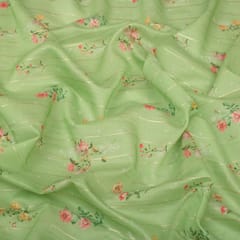 Mint Green Floral Printed Chanderi Lurex Handloom
