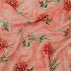 Blush Pink Floral Print Checkered Kota Loom