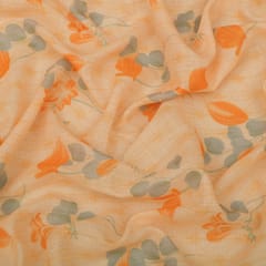 Cream and Orange Floral Print Checkered Kota Loom