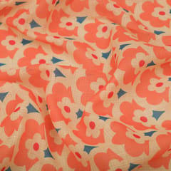 Cream and Orange Floral Print Checkered Kota Loom