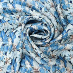 Baby Blue Floral Print Satin Fabric