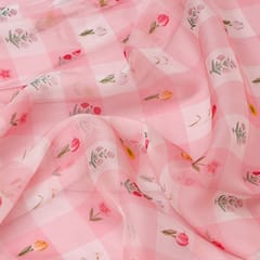 Baby Pink Floral Print Organza Fabric
