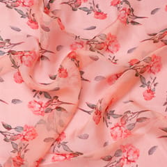 Rose Pink Floral Print Organza Fabric