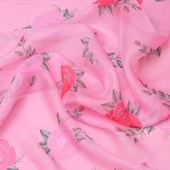 Bubblegum Pink Floral Print Organza Fabric