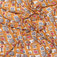Mustard Yellow and White Print Georgette Fabric