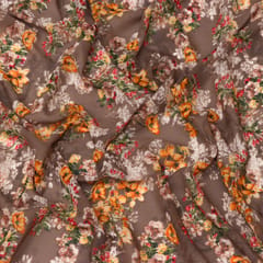 LIght Brown Floral Print Georgette Fabric