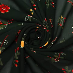 Jet Black Floral Print Georgette Fabric